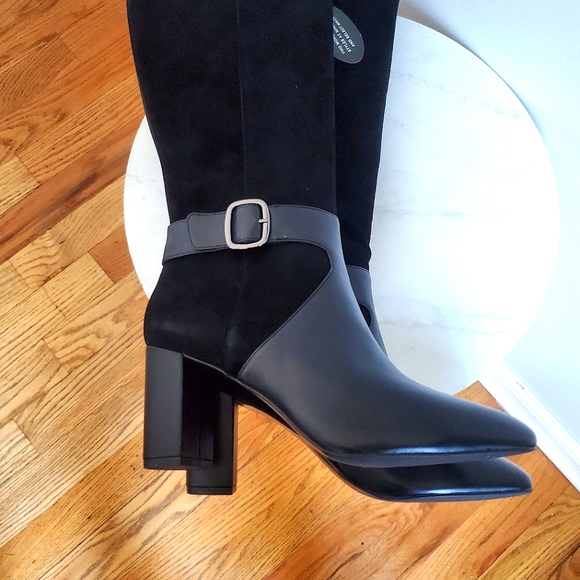 NEW 🖤 Alfani Womens Nelsonn Black Leather Buckle Calf Knee High Zip Boots 9.5M - Picture 2 of 14
